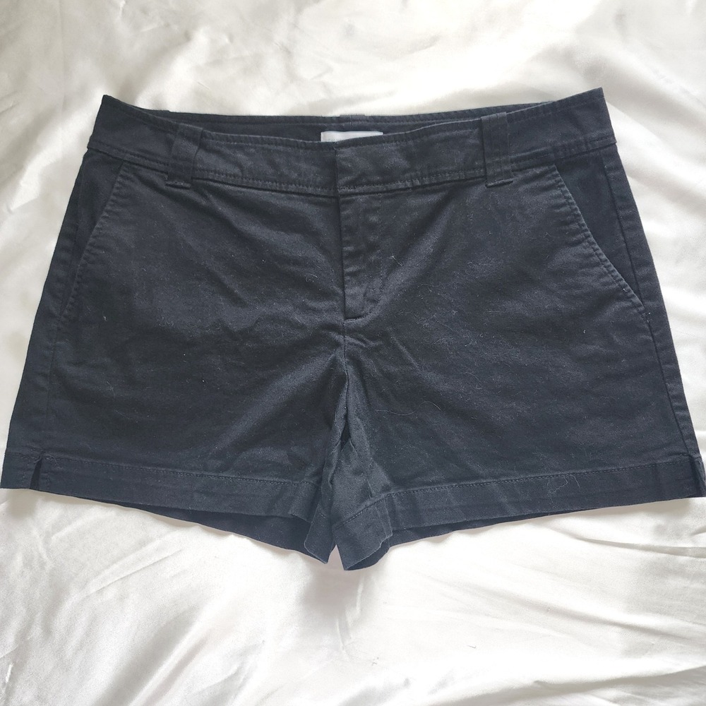New York & Company Womens Black Chino Shorts Mid Rise Cotton Twill Size 6